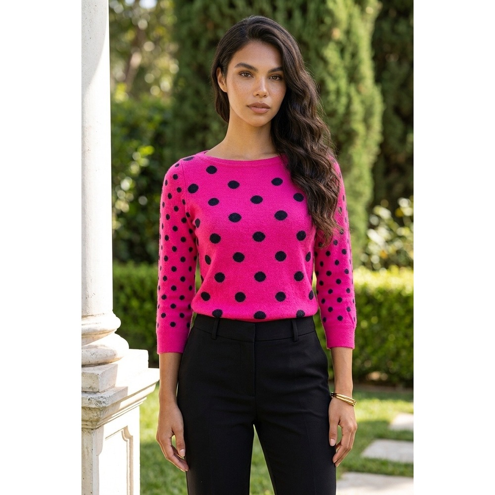 The Limited Pink Polka Dot Boat Neck Sweater 3/4 Sleeve Wool Blend Sm Y2K Girly